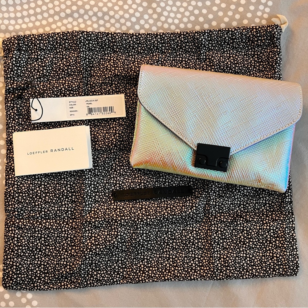 Loeffler Randall Junior Lock Clutch Crossbody Bag pearlescent iridescent
